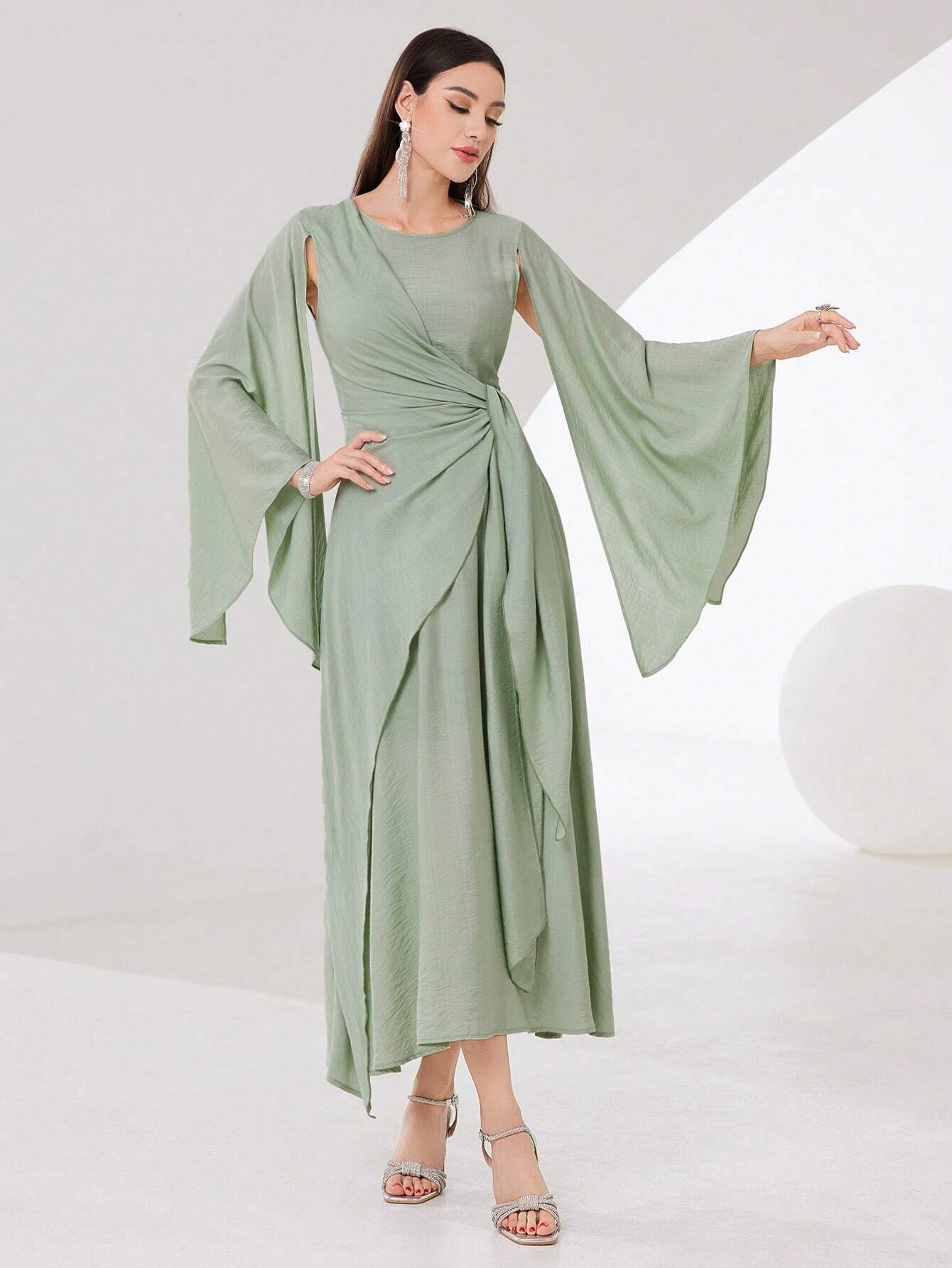  | SHEIN Modely Cloak Sleeve Knot Side Green Modest Dress | Dress | Shein | OneHub
