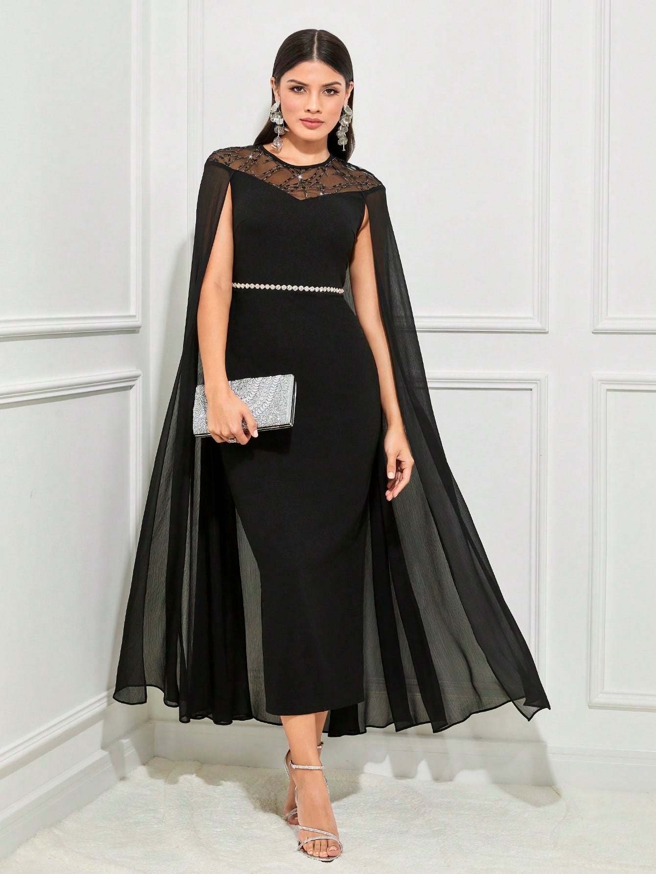  | SHEIN Modely Contrast Lace Cloak Sleeve Split Back Dress | Dress | Shein | OneHub