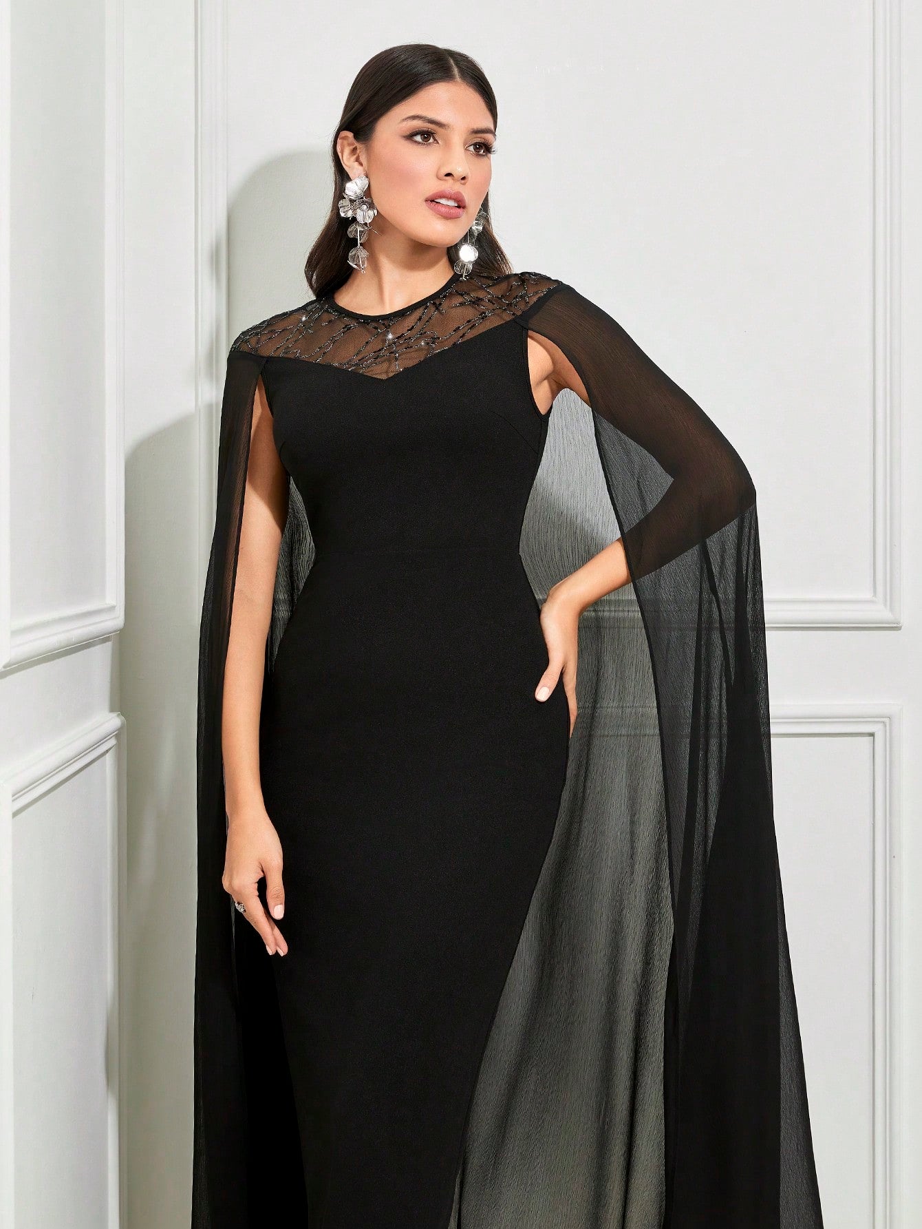  | SHEIN Modely Contrast Lace Cloak Sleeve Split Back Dress | Dress | Shein | OneHub