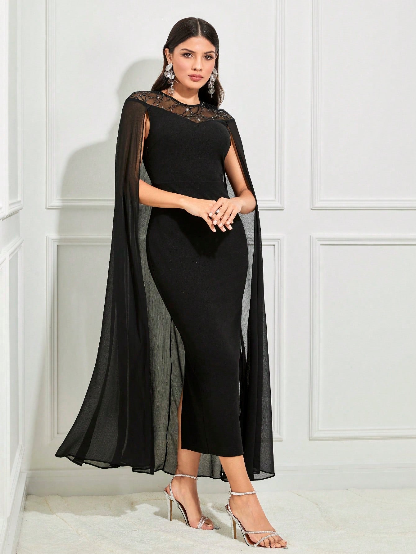  | SHEIN Modely Contrast Lace Cloak Sleeve Split Back Dress | Dress | Shein | OneHub