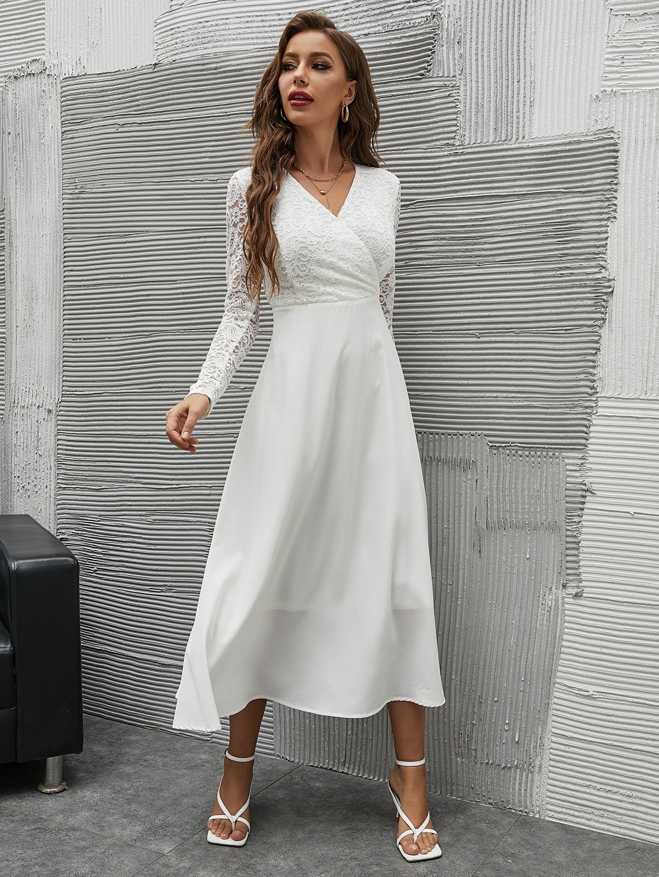  | SHEIN Modely Contrast Lace Surplice Neck A-line Dress | Dress | Shein | OneHub