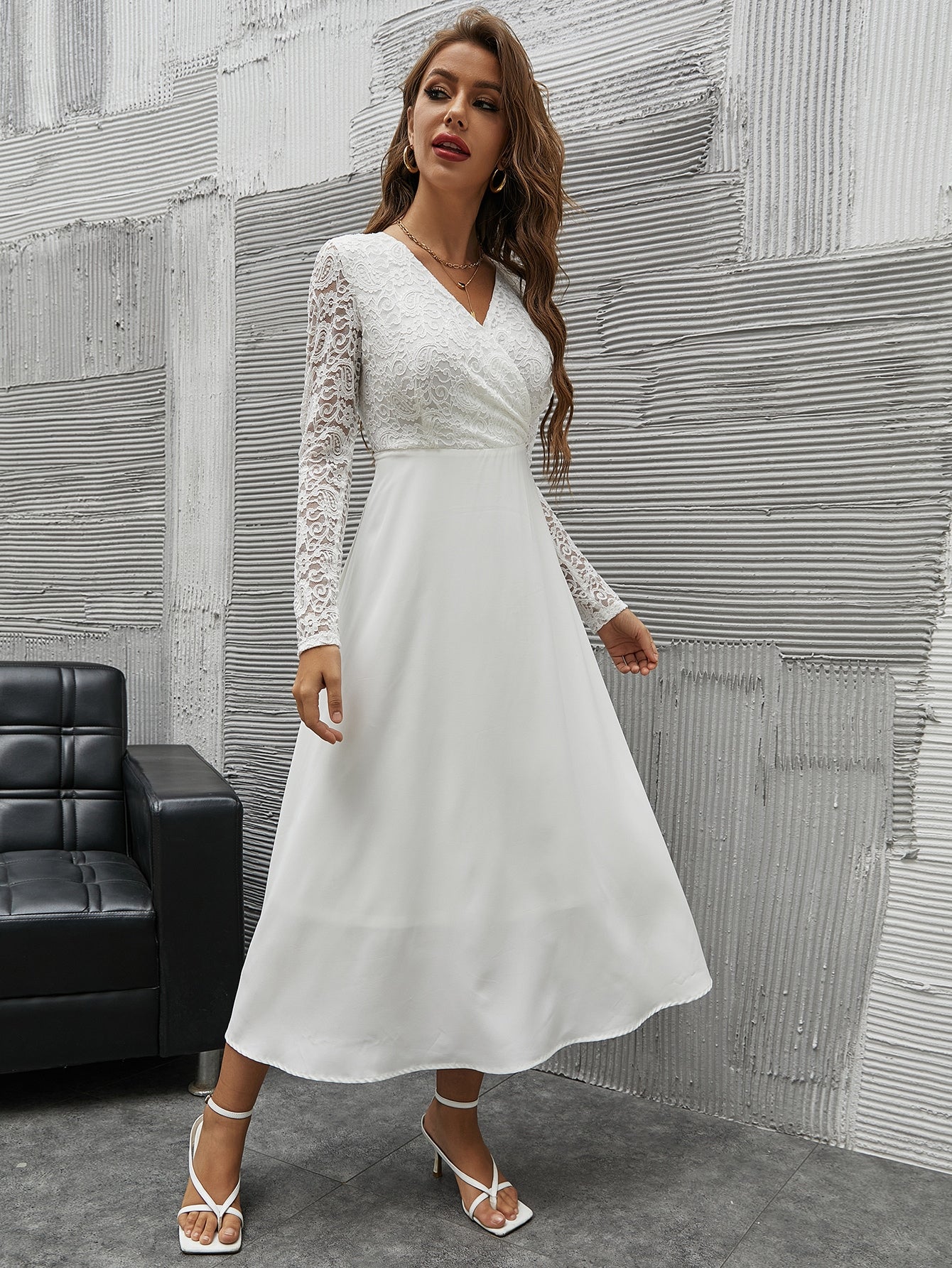  | SHEIN Modely Contrast Lace Surplice Neck A-line Dress | Dress | Shein | OneHub