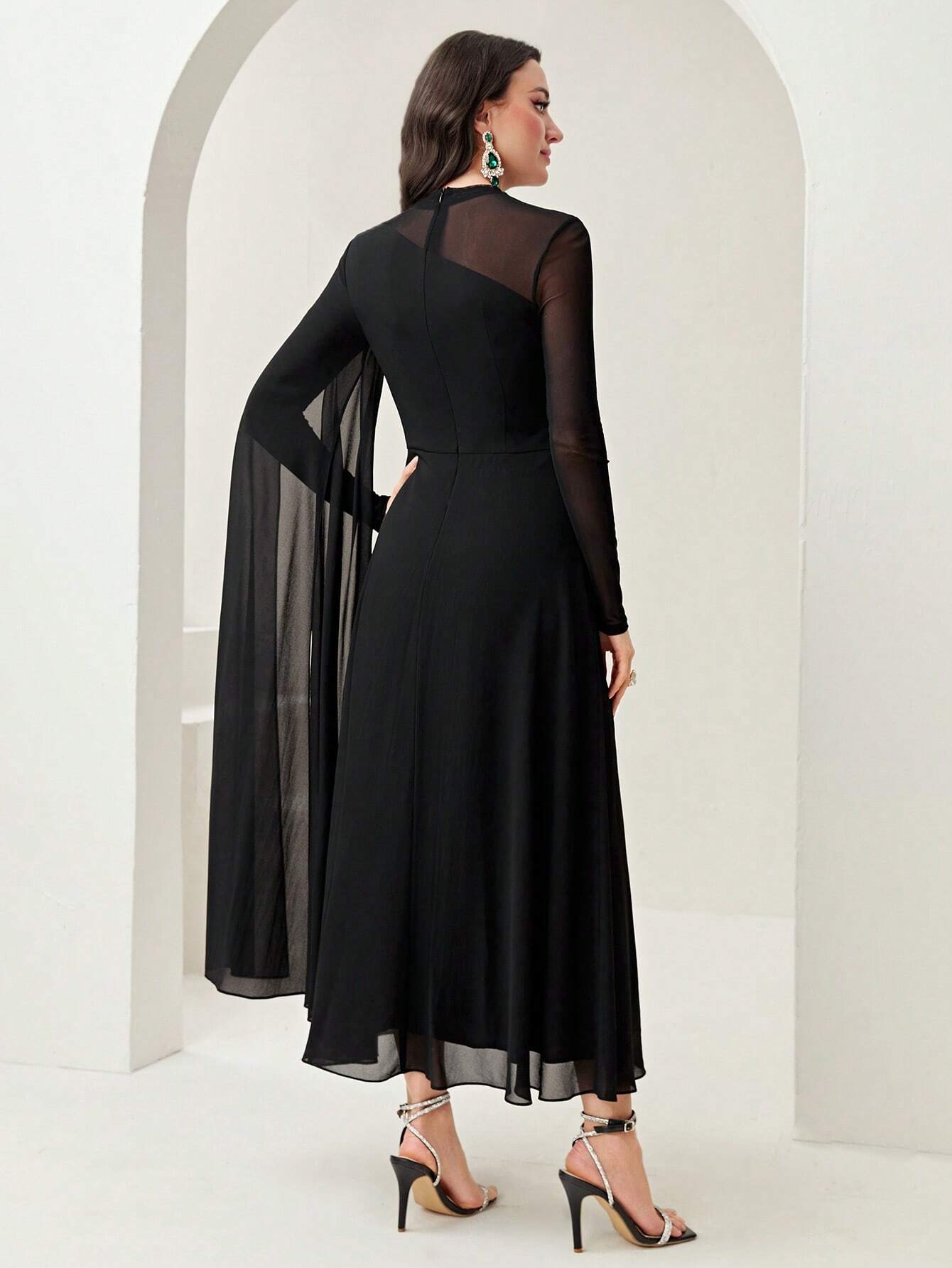  | SHEIN Modely Contrast Mesh Ruched Dress With Sleeves Dress | Dress | Shein | OneHub