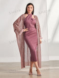  | SHEIN Modely Contrast Sequin Fuzzy Cuff Coat & Bodycon Dress | Dress | Shein | OneHub