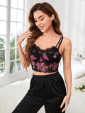  | SHEIN Modely Floral Print Contrast Lace Bow Front Crop Mesh Cami Sleep Top | Night Dress | Shein | OneHub