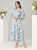  | SHEIN Modely Floral Print Notched Neck Lantern Sleeve Ruffle Hem Dress Without Belt | Dress | Shein | OneHub