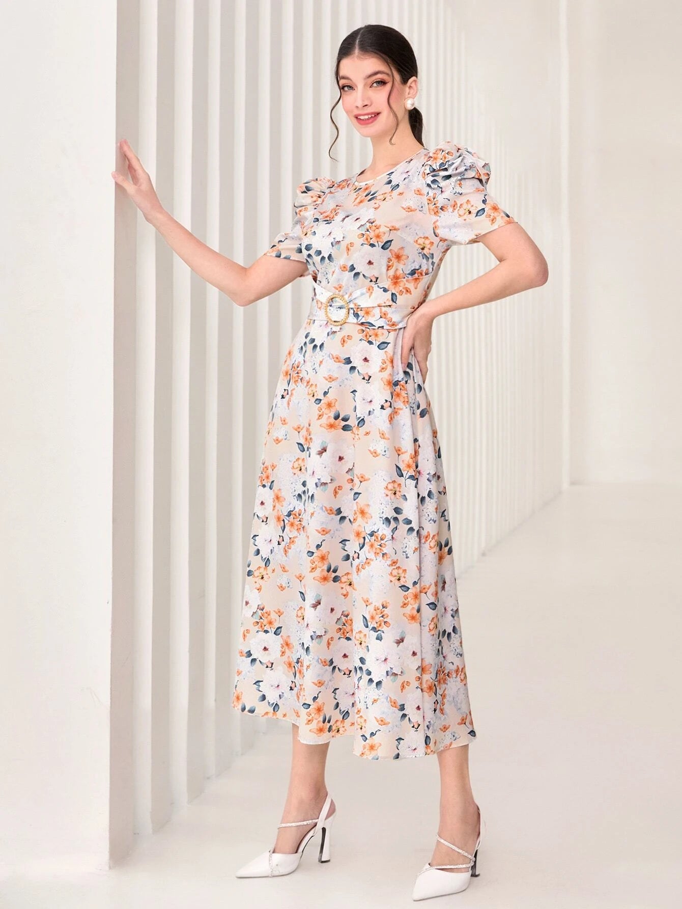  | SHEIN Modely Floral Print Puff Sleeve Dress | Dress | Shein | OneHub