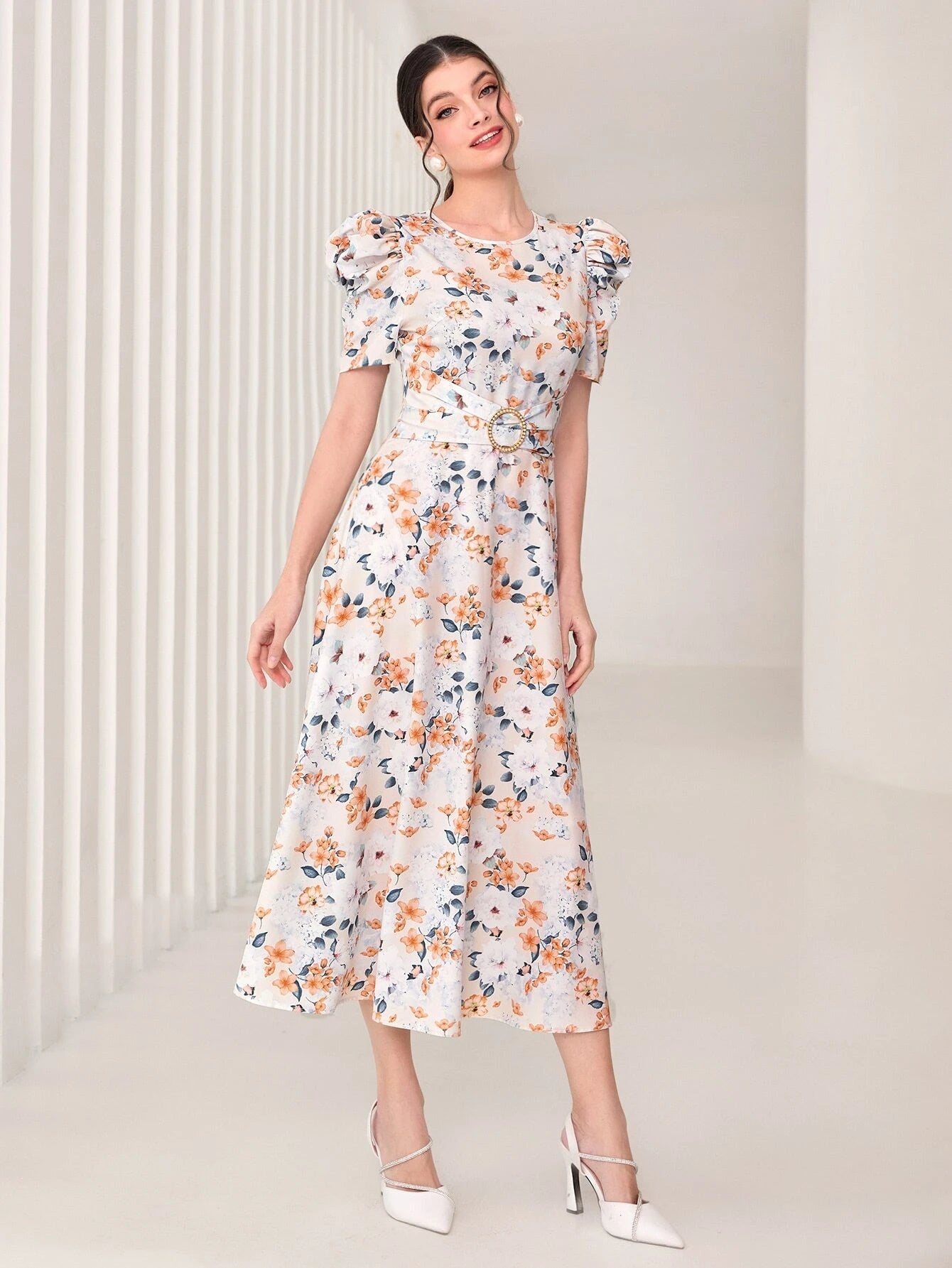 | SHEIN Modely Floral Print Puff Sleeve Dress | Dress | Shein | OneHub