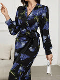  | SHEIN Modely Floral Print V-Neck Wrap-Around Tie-Front Elegant Long Sleeve Dress | Dress | Shein | OneHub