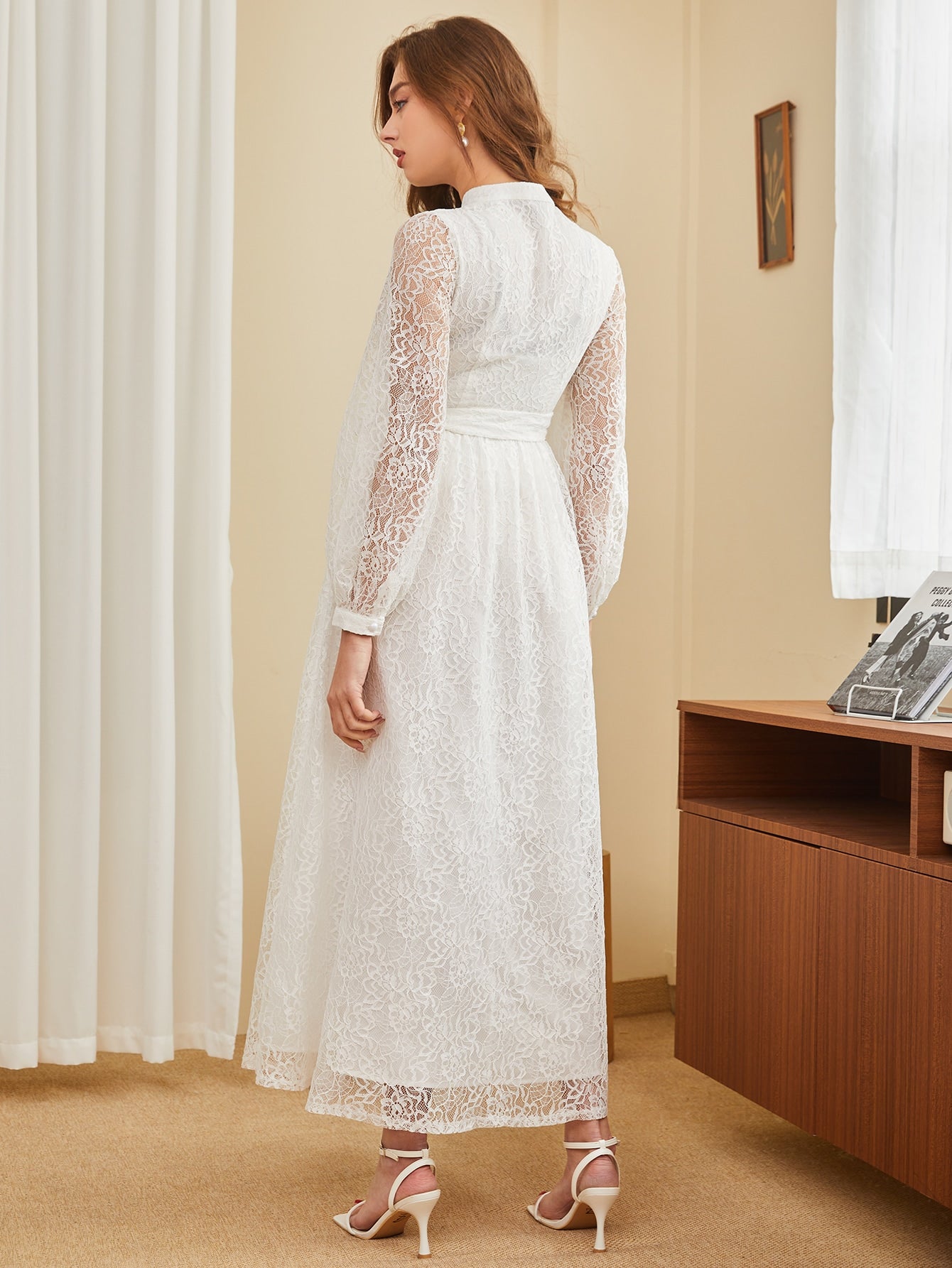  | SHEIN Modely Lantern Sleeve Belted Lace Dress | Dress | Shein | OneHub