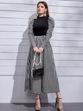  | SHEIN Modely Mock Neck Leg-of-mutton Sleeve Houndstooth Dress | Dress | Shein | OneHub
