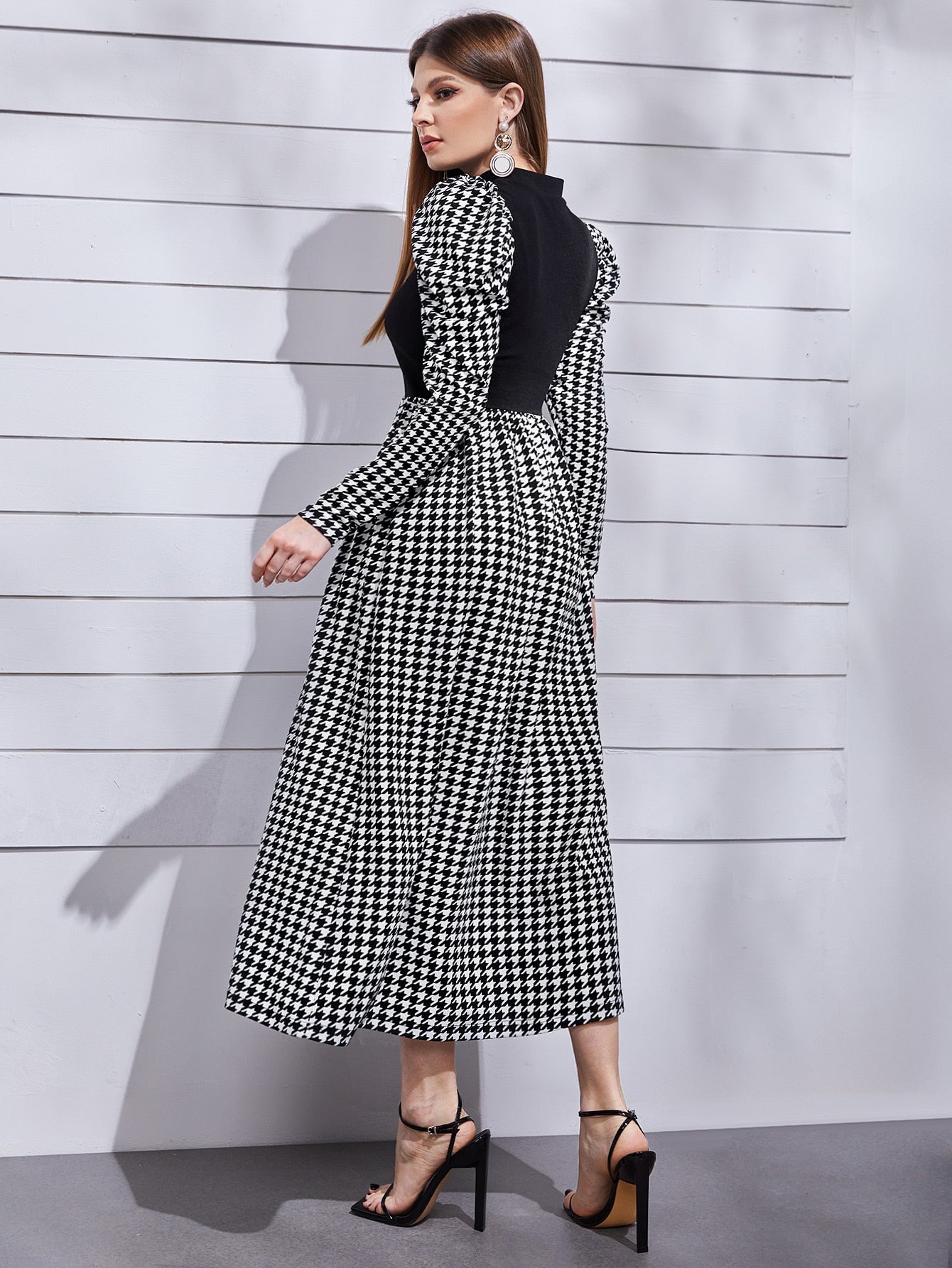  | SHEIN Modely Mock Neck Leg-of-mutton Sleeve Houndstooth Dress | Dress | Shein | OneHub