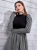  | SHEIN Modely Mock Neck Leg-of-mutton Sleeve Houndstooth Dress | Dress | Shein | OneHub
