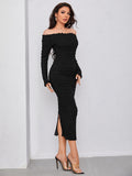  | SHEIN Modely Off Shoulder Frill Trim Split Back Glitter Bodycon Dress | Dress | Shein | OneHub