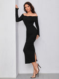  | SHEIN Modely Off Shoulder Frill Trim Split Back Glitter Bodycon Dress | Dress | Shein | OneHub