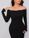  | SHEIN Modely Off Shoulder Frill Trim Split Back Glitter Bodycon Dress | Dress | Shein | OneHub