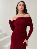  | SHEIN Modely Off Shoulder Ruched Side Split Thigh Dress | Dress | Shein | OneHub
