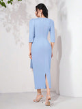  | SHEIN Modely Puff Sleeve Draped Side Wrap Hem Dress | Dress | Shein | OneHub