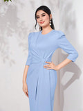  | SHEIN Modely Puff Sleeve Draped Side Wrap Hem Dress | Dress | Shein | OneHub
