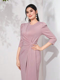  | SHEIN Modely Puff Sleeve Draped Side Wrap Hem Dress | Dress | Shein | OneHub