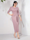  | SHEIN Modely Puff Sleeve Draped Side Wrap Hem Dress | Dress | Shein | OneHub