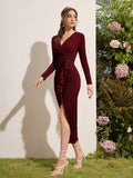  | SHEIN Modely Ruched Ruffle Trim Split Thigh Dress | Dress | Shein | OneHub