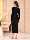  | SHEIN Modely Sequin Gigot Sleeve Split Back Ruched Bodycon Dress | Dress | Shein | OneHub