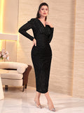  | SHEIN Modely Sequin Gigot Sleeve Split Back Ruched Bodycon Dress | Dress | Shein | OneHub