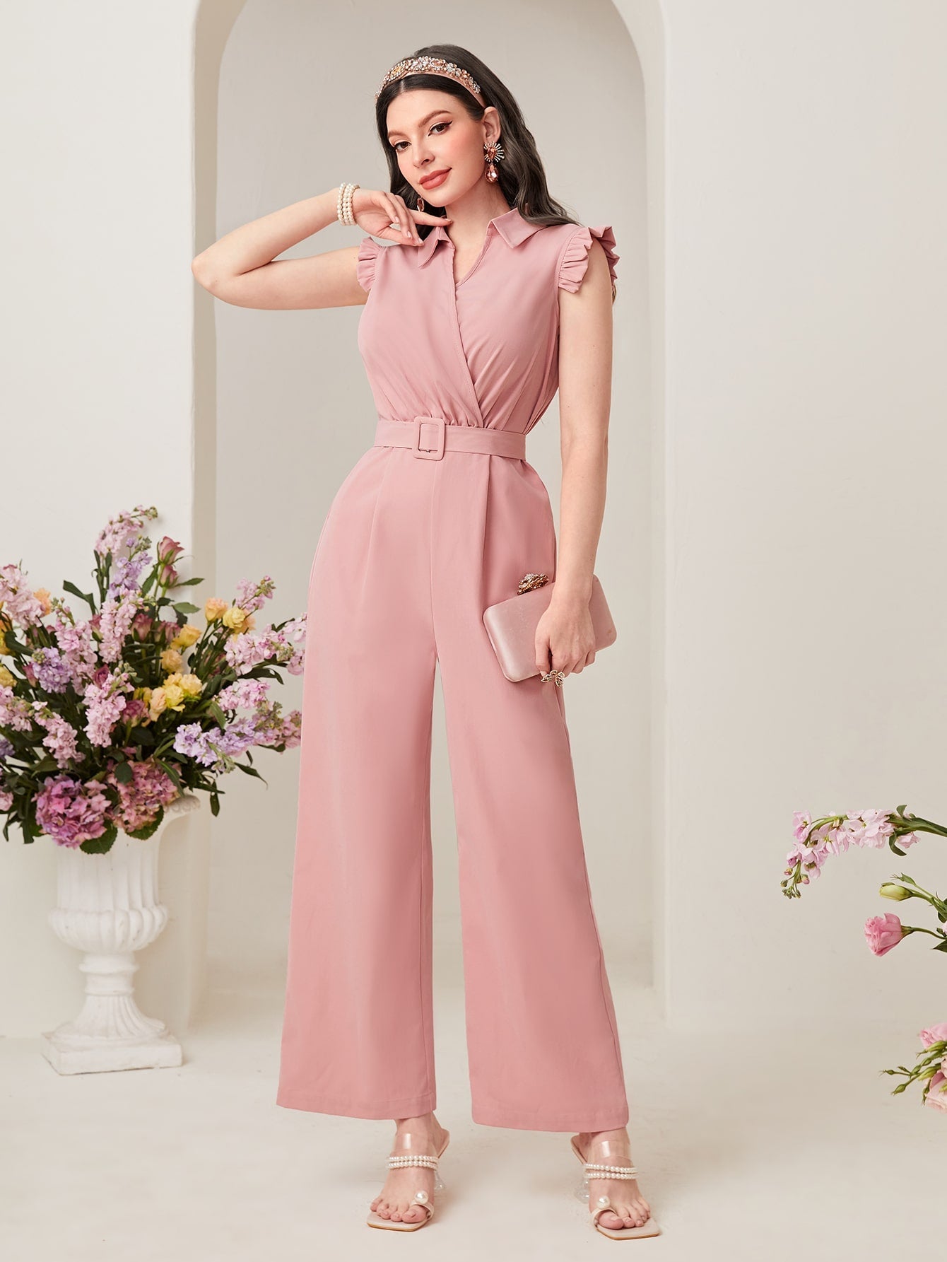  | SHEIN Modely Solid Belted Wide Leg Jumpsuit | Jumpsuit | Shein | OneHub