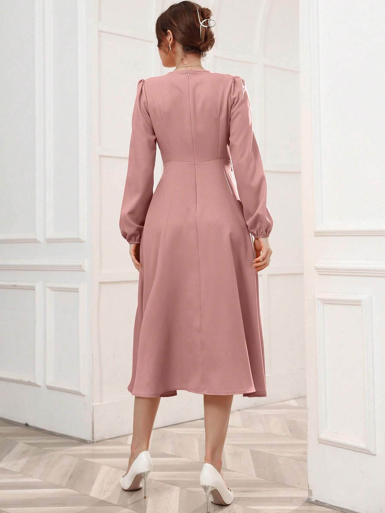  | SHEIN Modely Solid Belted Wrap Detail A-line Dress | Dress | Shein | OneHub