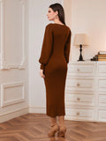  | SHEIN Modely Solid Button Detail Lantern Sleeve Bodycon Sweater Dress | Dress | Shein | OneHub
