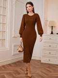  | SHEIN Modely Solid Button Detail Lantern Sleeve Bodycon Sweater Dress | Dress | Shein | OneHub