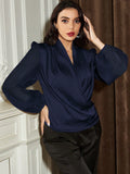  | SHEIN Modely Solid Color Lantern Sleeve V-neck Long-sleeved Shirt | Blouse | Shein | OneHub