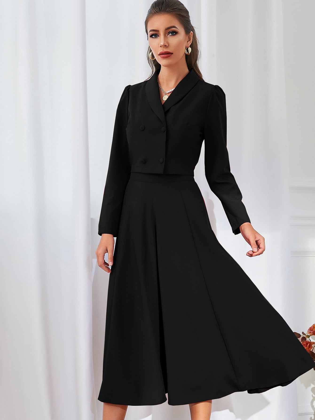  | SHEIN Modely Solid Double Breasted Shawl Collar Blazer & Skirt | Top and Pant Set | Shein | OneHub