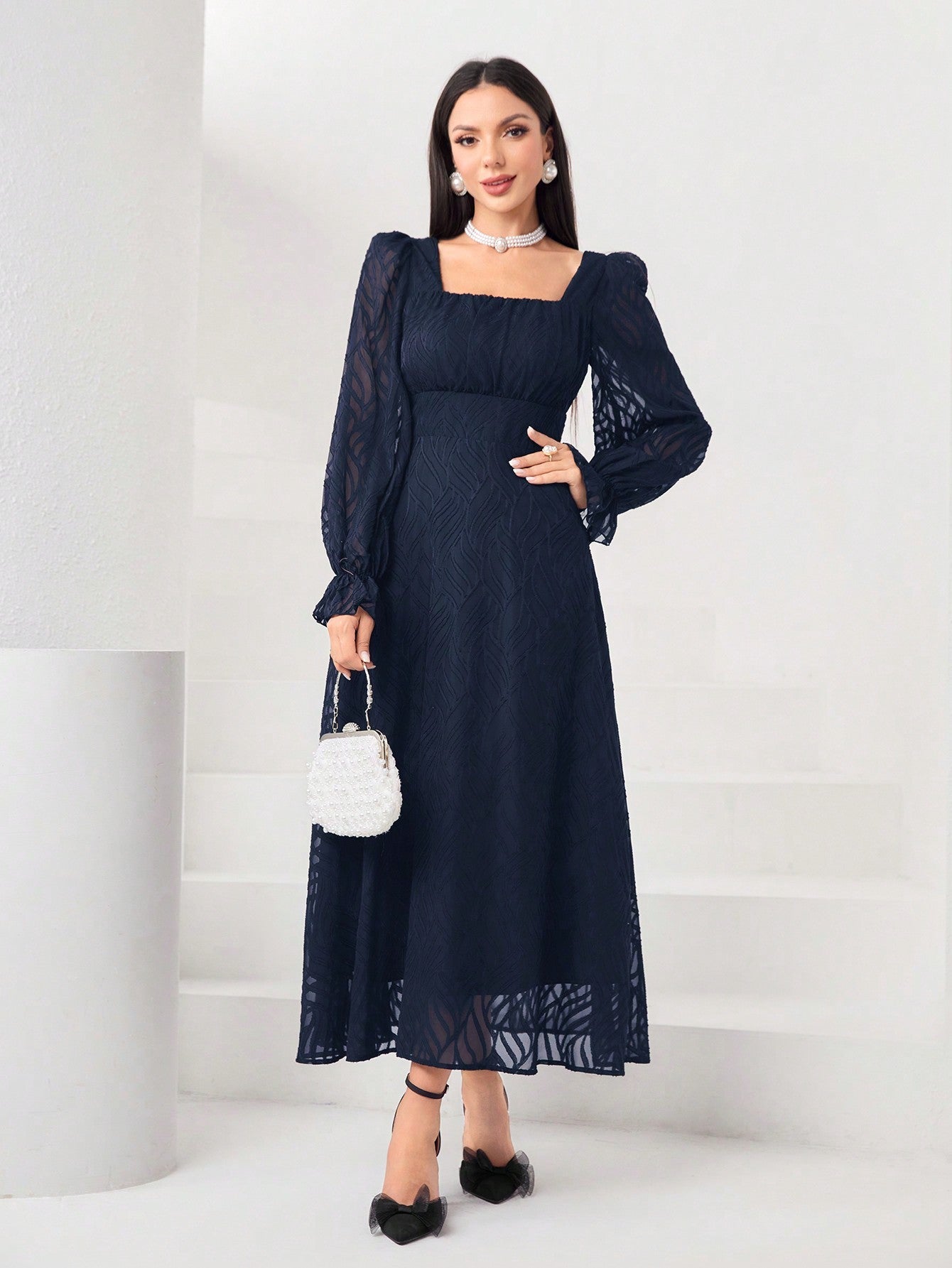  | SHEIN Modely Square Neck Flounce Sleeve A-line Dress | Dress | Shein | OneHub