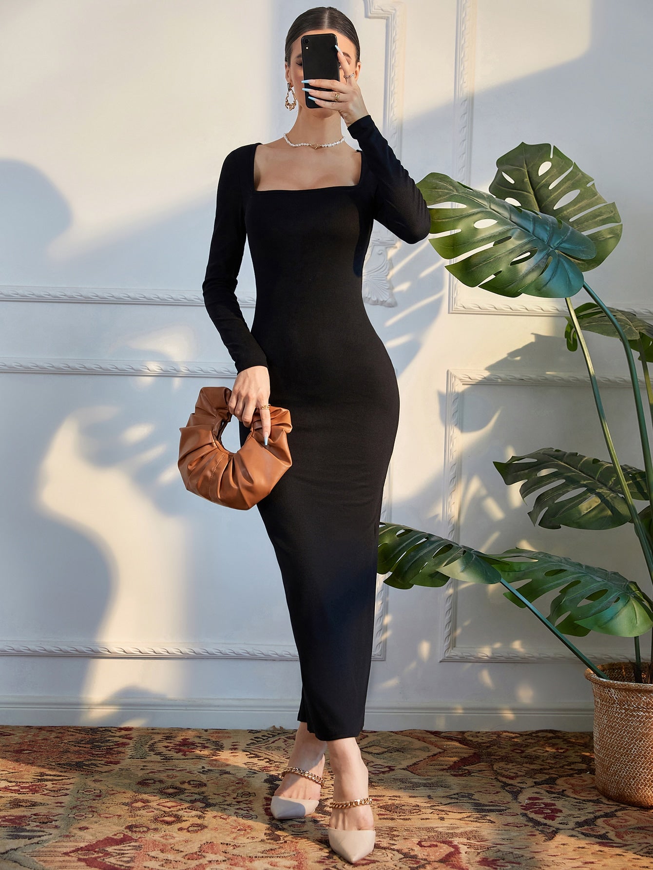  | SHEIN Modely Square Neck Split Back Bodycon Dress | Dress | Shein | OneHub