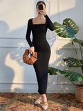  | SHEIN Modely Square Neck Split Back Bodycon Dress | Dress | Shein | OneHub