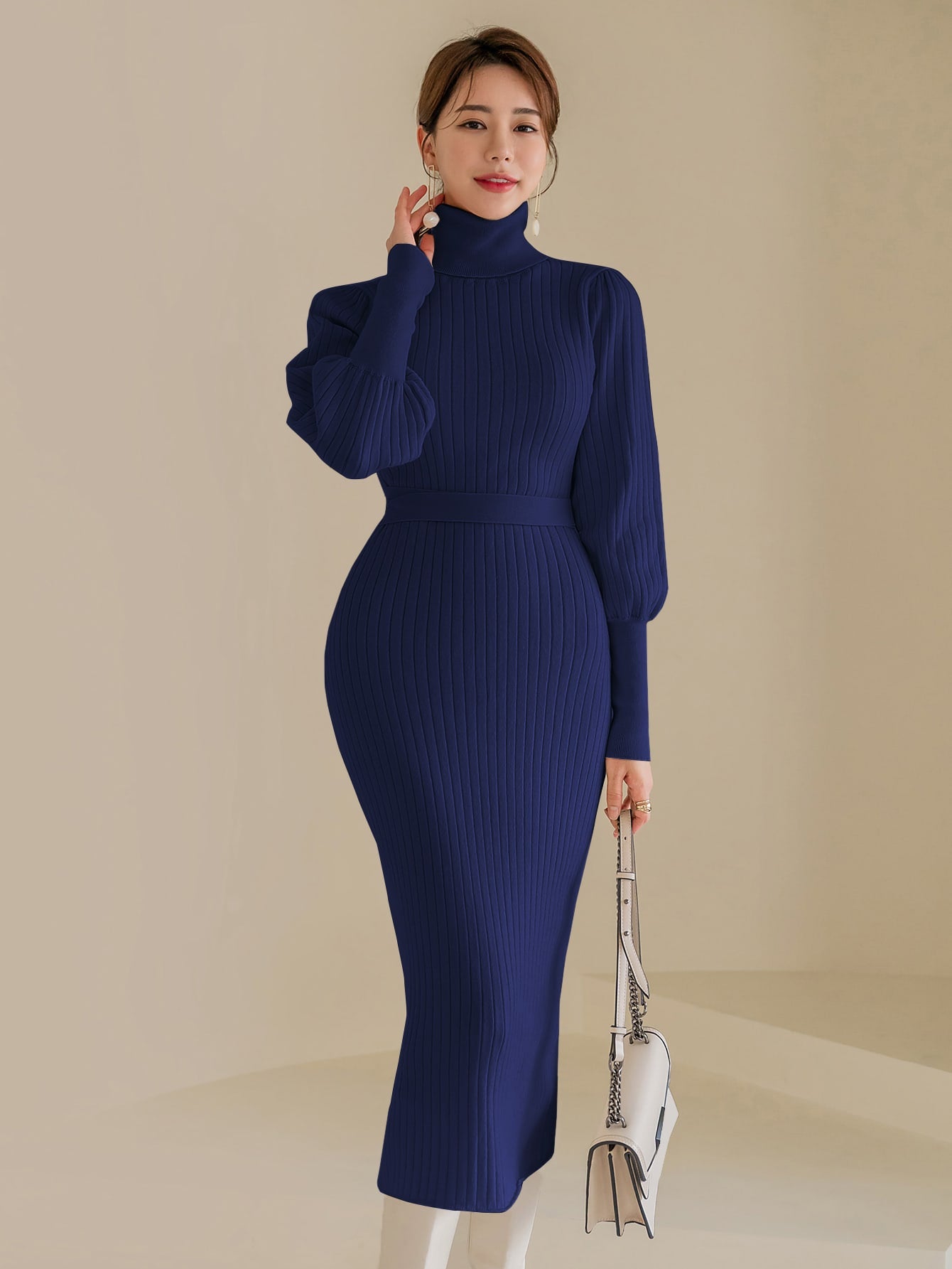  | SHEIN Modely Turtle Neck Gigot Sleeve Belted Sweater Dress | Dress | Shein | OneHub