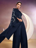  | SHEIN Modely Women Stand Collar Plant Embroidery Rhinestone Decor Ultra-Long Sleeve Wide-Leg Elegant Jumpsuit | Jumpsuit | Shein | OneHub