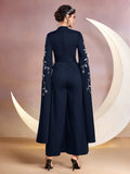  | SHEIN Modely Women Stand Collar Plant Embroidery Rhinestone Decor Ultra-Long Sleeve Wide-Leg Elegant Jumpsuit | Jumpsuit | Shein | OneHub