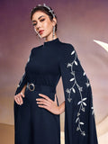  | SHEIN Modely Women Stand Collar Plant Embroidery Rhinestone Decor Ultra-Long Sleeve Wide-Leg Elegant Jumpsuit | Jumpsuit | Shein | OneHub