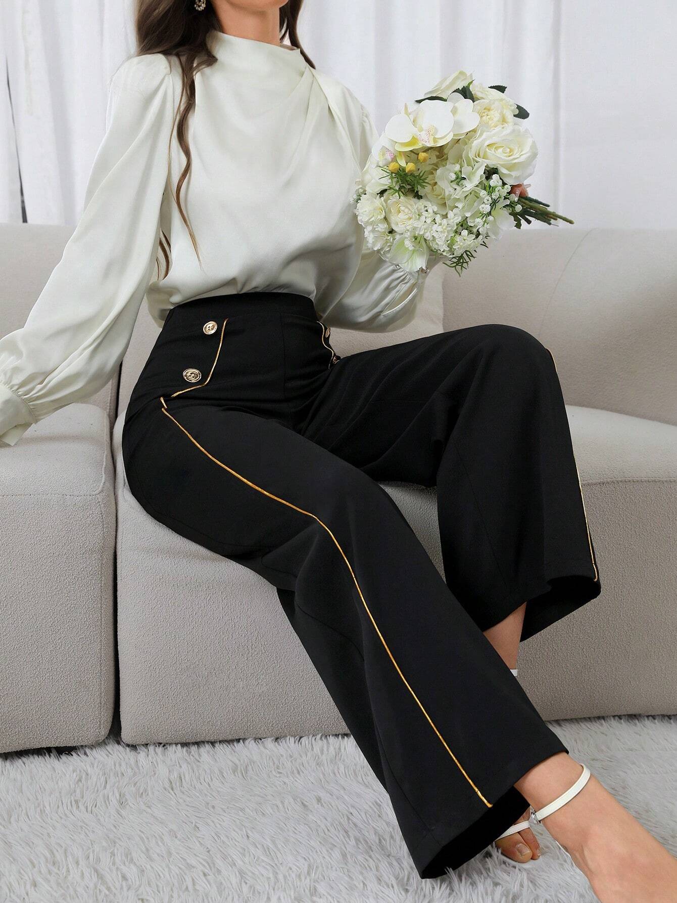  | SHEIN Modely Women's Casual Color-Block Wide-Leg Pants With Rolled Edge | Pants | Shein | OneHub