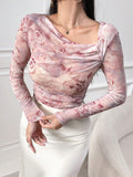  | SHEIN Modely Women's Fashion Asymmetrical Collar Printed Long Sleeve Top | Dress | Shein | OneHub