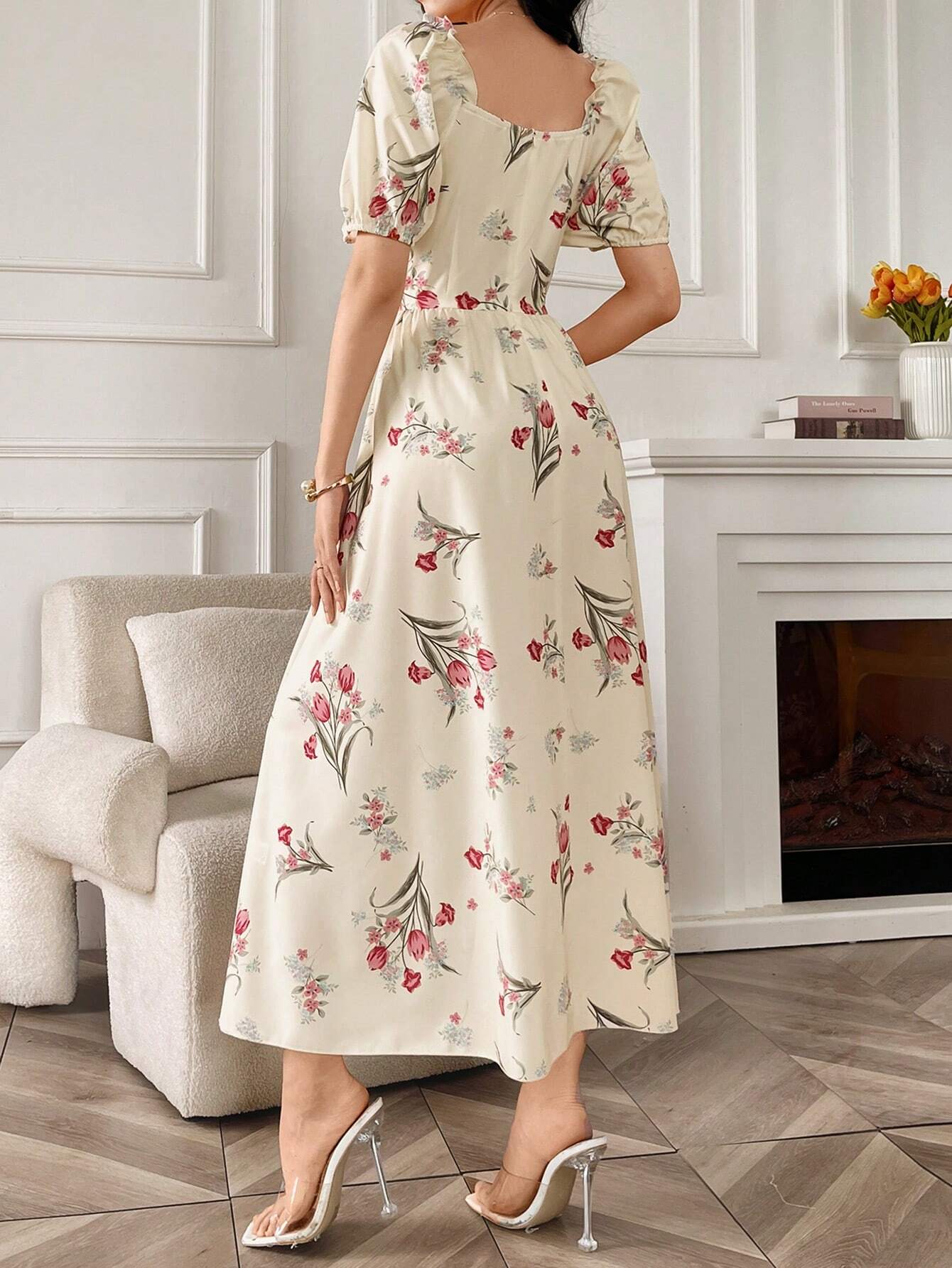  | SHEIN Modely Women's Random Printed Simple Everyday Dress With Square Neckline And Short Sleeves Maxi Women Outfit Long Evening Dresses | Dress | Shein | OneHub