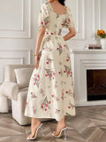  | SHEIN Modely Women's Random Printed Simple Everyday Dress With Square Neckline And Short Sleeves Maxi Women Outfit Long Evening Dresses | Dress | Shein | OneHub