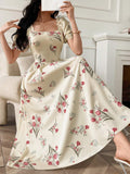  | SHEIN Modely Women's Random Printed Simple Everyday Dress With Square Neckline And Short Sleeves Maxi Women Outfit Long Evening Dresses | Dress | Shein | OneHub
