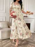  | SHEIN Modely Women's Random Printed Simple Everyday Dress With Square Neckline And Short Sleeves Maxi Women Outfit Long Evening Dresses | Dress | Shein | OneHub
