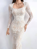  | SHEIN Modely Women's Solid Color Elegant Lace Decorated Long Sleeve Dress | Dress | Shein | OneHub