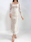  | SHEIN Modely Women's Solid Color Elegant Lace Decorated Long Sleeve Dress | Dress | Shein | OneHub