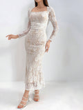  | SHEIN Modely Women's Solid Color Elegant Lace Decorated Long Sleeve Dress | Dress | Shein | OneHub